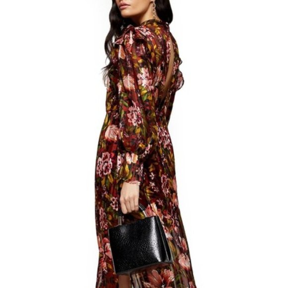 NEW TOPSHOP Fallen Floral Jacquard MIDI DRESS US4 - Picture 4 of 6